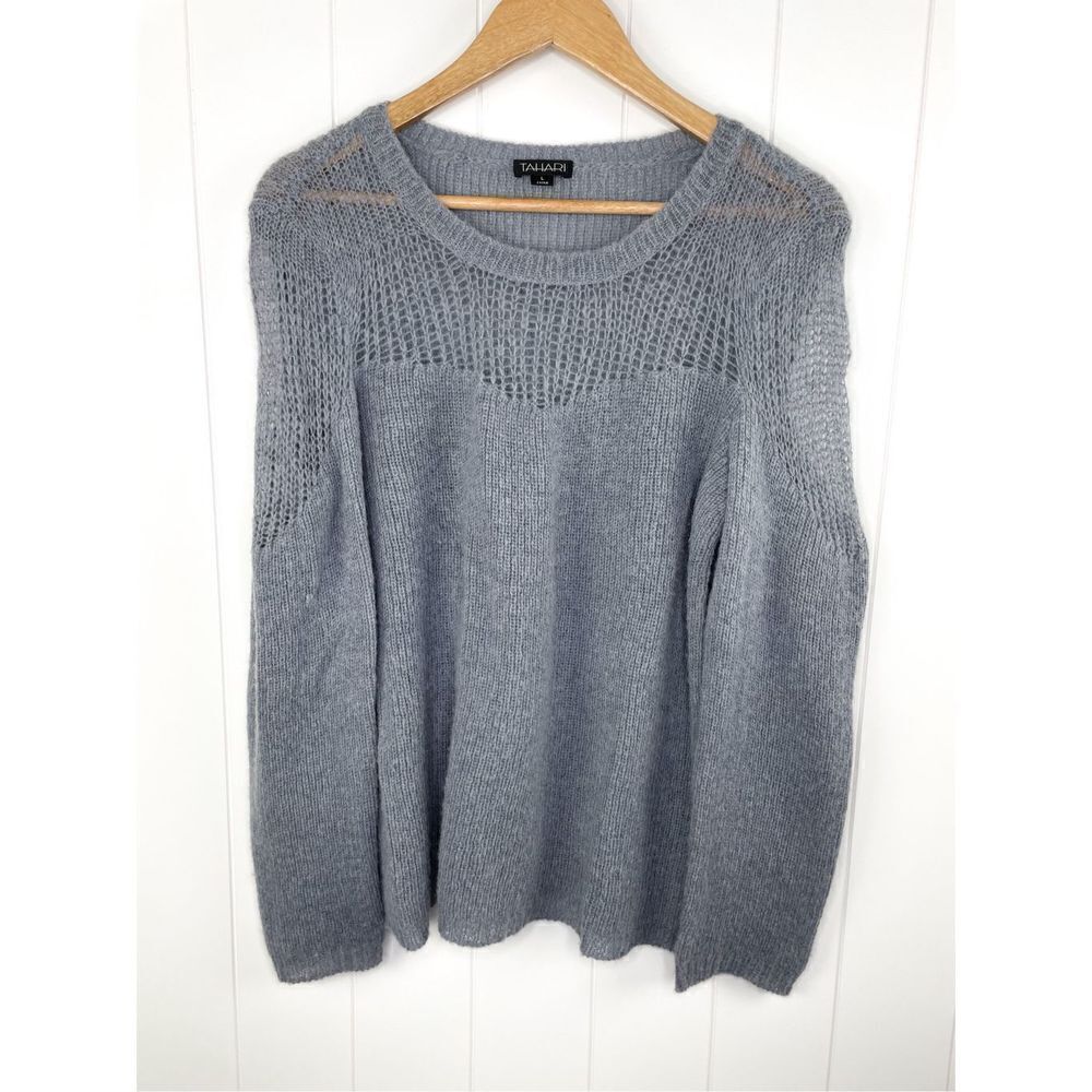 Vintage Tahari Alpaca Wool Blend Sheer‎ Shoulder Sweater L